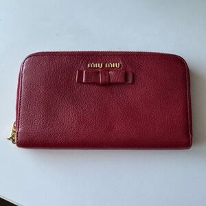 Miu Miu Red Leather Zip Long Wallet